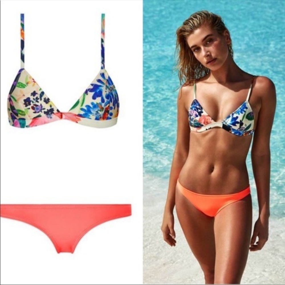 Triangl Lemon Floral Top & Neon Coral Hipster Bottom‎
